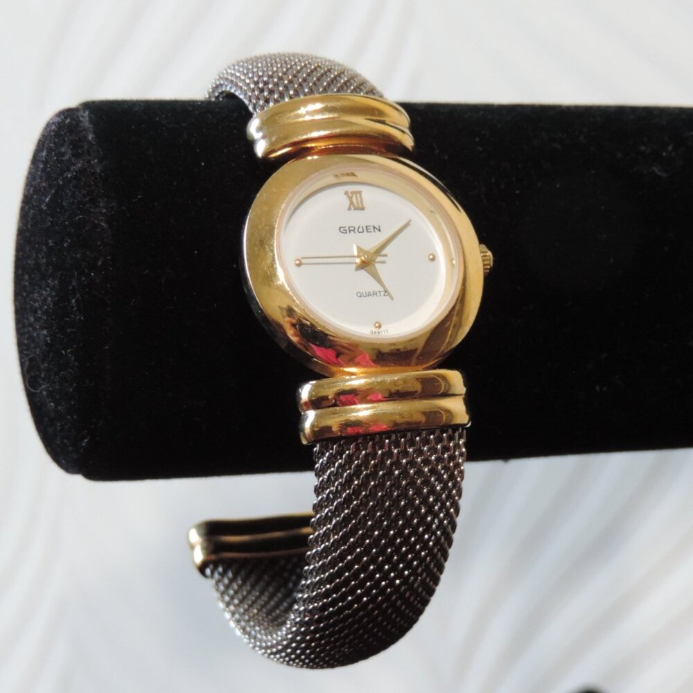 GRUEN Quartz Vintage mesh bangle bracelet watch Mixed Metal - Picture 2 of 9